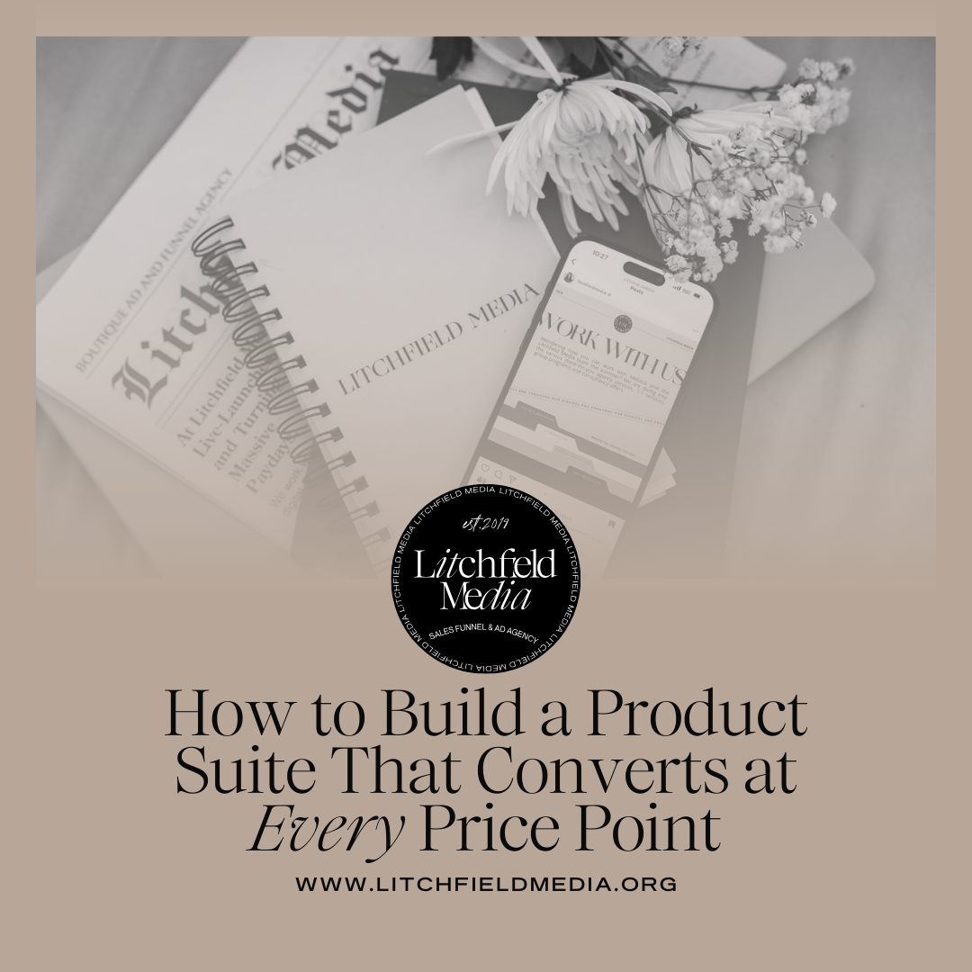 Phone on paper and desk showing how to build a product suite from Melissa of Litchfield Media, a Meta Ads expert